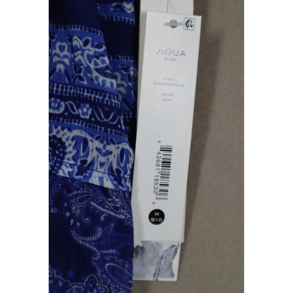 Aqua Girls' Little Girls Smocked Puff Sleeve Top‎ - Blue Paisley - Size M (9-10)